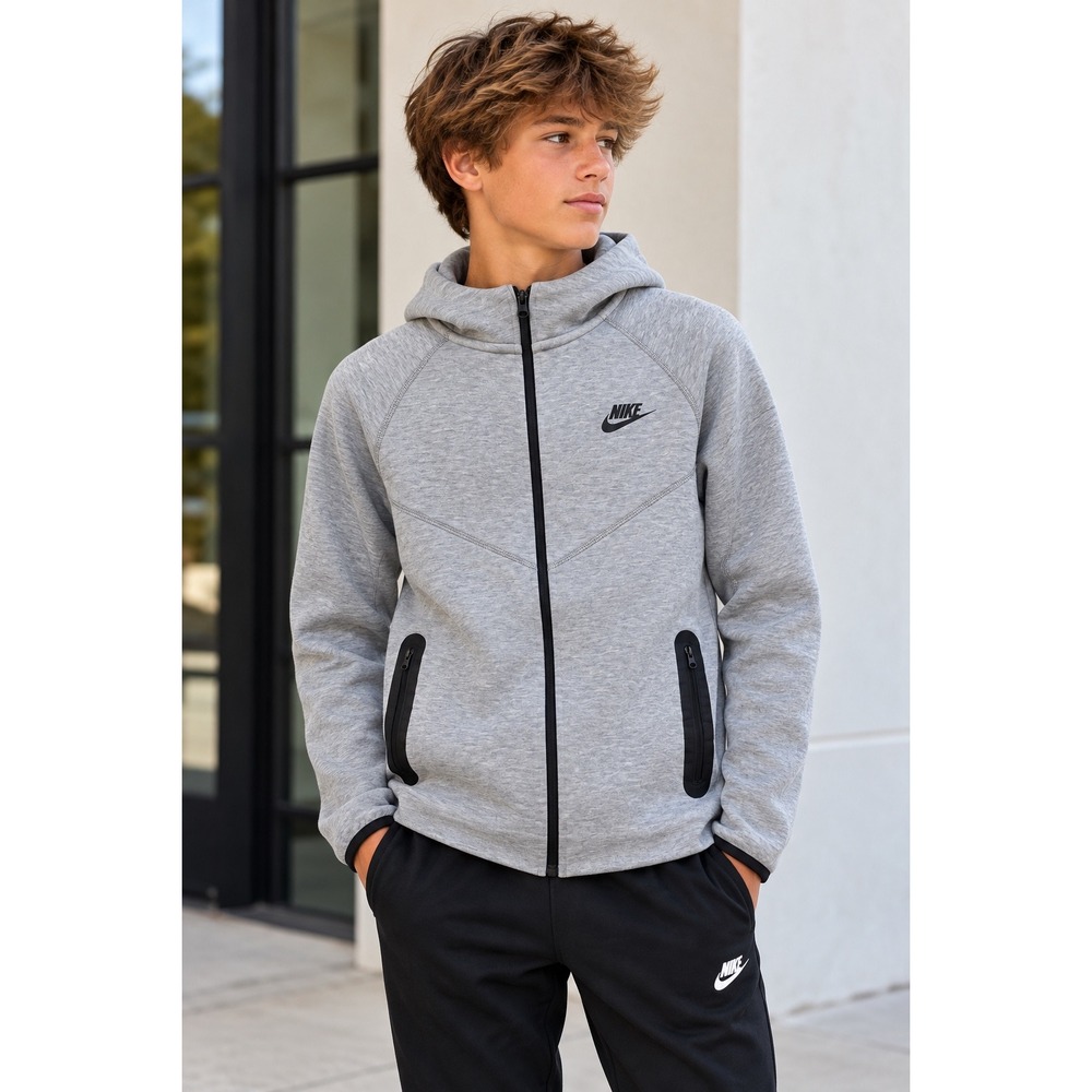 Nike Tech Fleece Full Zip Hoodie Heather Grey Sporty Jacket Size XL